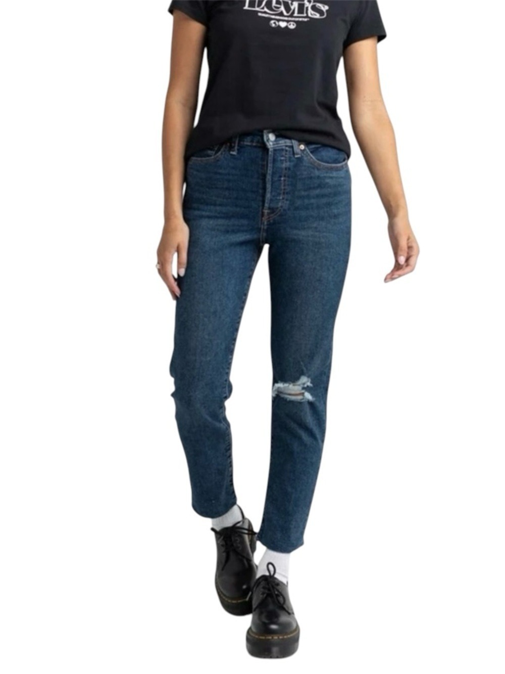 LEVI'S Wedgie Fit Straight Womens Jeans Size 25 Medium Destructed